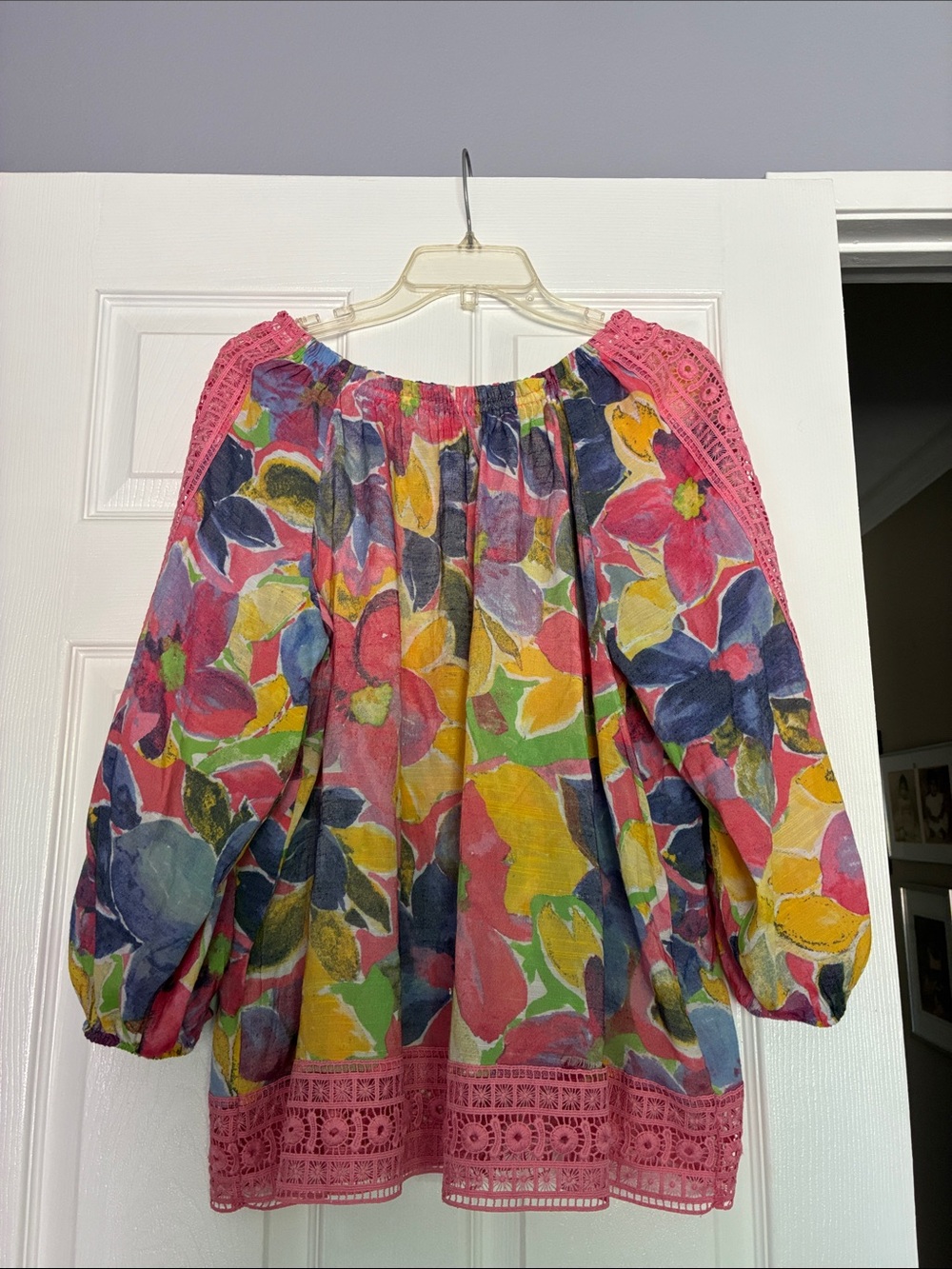 Pink Multicolor FloralTunic with Lace Trim
